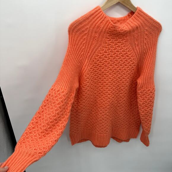 Anthropologie Orange Pullover Bia Mock Neck Tunic Cable Knit Sweater // S - Picture 7 of 12
